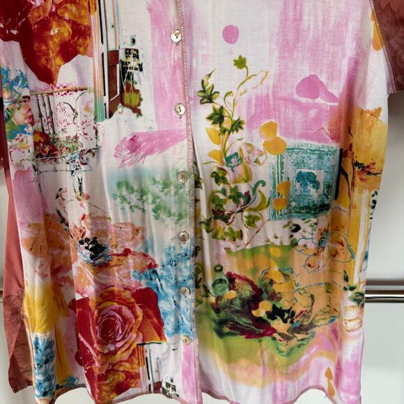 Alain Weiz Maximalist Top Colorful Art To Wear Hippie Button Down Euro Size 20 - Picture 6 of 11